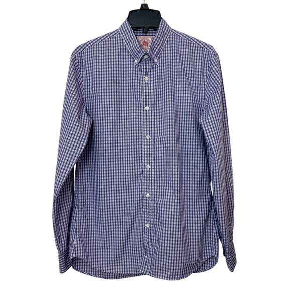 J Press Shirt Mens Large Purple Blue Plaid Check Button Down 100% Cotton - Picture 1 of 11